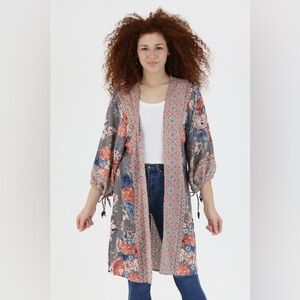 ANGIE Multicolor Patterned Kimono Size Large